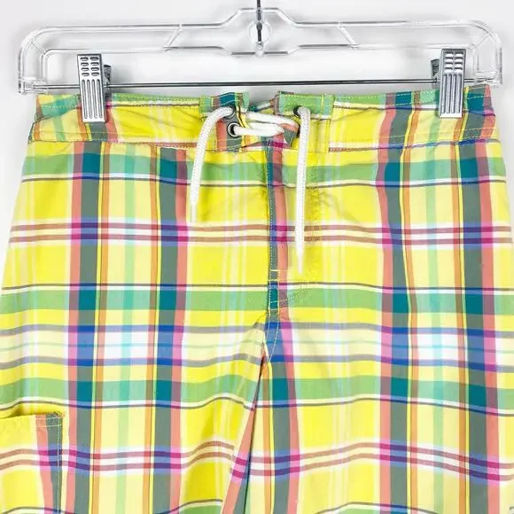 Polo Ralph Laurent Plaid Swim Trunks Preppy Pockets Yellow Plaid Boys Size Med - Picture 4 of 12